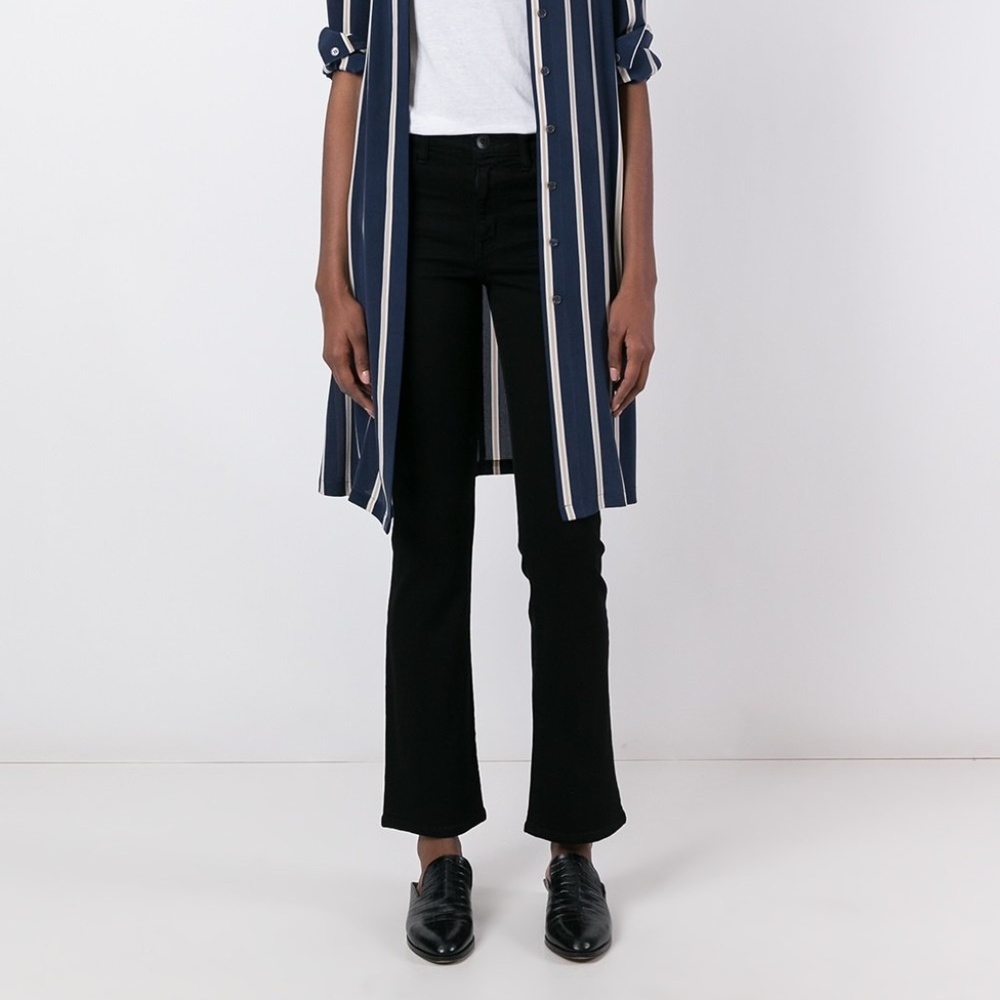 HELMUT LANG crop skinny flare faded black jeans